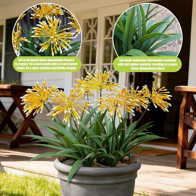 Fake Plants Outdoor with Flowers Artificial Large Plastic Faux Flower 8 Bundles 18.9 in Spring Summer Decoration for Patio Front Porch Platers Decor Outside