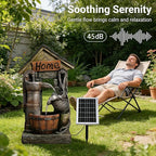 Solar Outdoor Water Fountain with Pump and Water Well 28.7 Inch High Rustic Barrel Cascading Waterfall Fountain, 3-Tier Garden Water Feature for Patio, Backyard, Yard & Outdoor Decor
