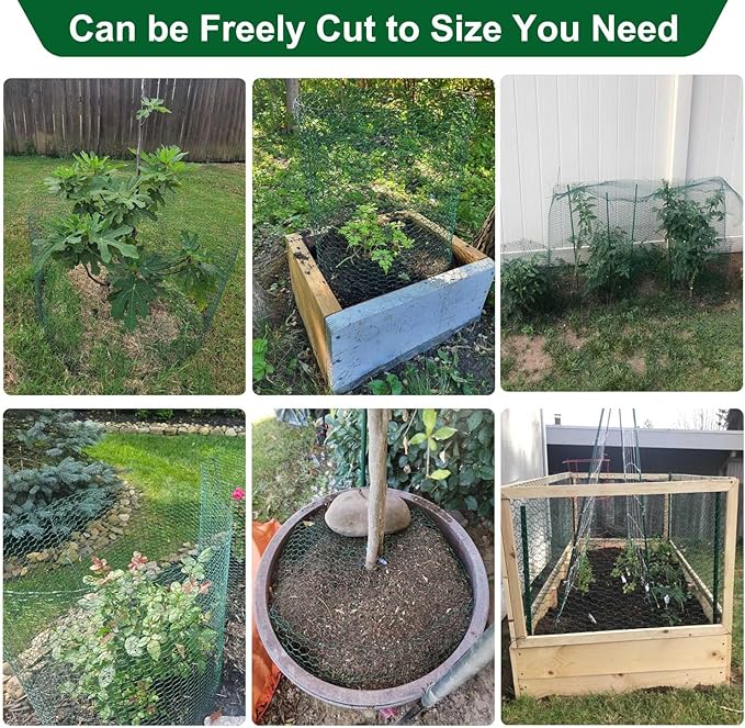 32.8Ft x 16In Plant Protectors from Animals, Wire Plant Protector Cage, Metal Chicken Wire Fence for Garden Plant Protection Guards from Rabbits Squirrel Deer, with Stakes, Zip Ties, Gloves & Pliers