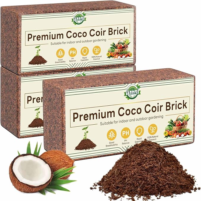 Halatool 3 Pcs Organic Coconut Coir Bricks for Plants, Compressed Coco Peat Coir Brick Coconut Fiber Substrate with Low EC & pH Balance, High Expansion Coconut Seed Starter Soil for Planting Flowers
