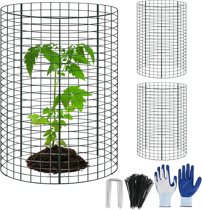 9 Packs 24"x 12" Large Wire Plant Protectors Cages to Keep Animals Out,3 Pcs Mesh Plant Cage Chicken Wire Cloche with Ground Stakes Nylon Ties Protect Plants,Shrubs,Vegetables,Garden Cloche