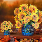 Freshcut Paper Pop Up Cards, Mini Sunflowers, 6 Inch Mini Sized Forever Flower Bouquet 3D Popup Greeting Cards, Birthday Cards, Get Well Gifts, Blank Notecard & Envelope
