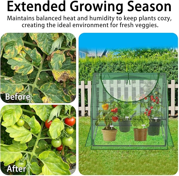 36"×36"×36" Green Houses for Outside, Portable Mini Greenhouse with Mesh Vents, Weatherproof PE Plant Shelter for Patio Gardening