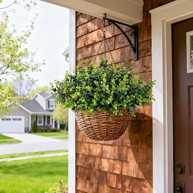 17 Inch Artificial Plants Outdoor Faux Shrubs Eucalyptus Boxwood Grass UV Resistant Fake Plant Greenery Decor for Indoor Window Garden Patio Pathway Front Porch Home Decor（6 Bundles,Green）