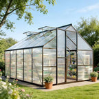 8x10 FT Greenhouse for Outdoors, Polycarbonate Greenhouse with Quick Setup Structure and Roof Vent, Aluminum Large Walk-in Green House for Outside Garden Backyard, Charcoal Black