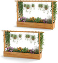 Happygrill 45" Raised Garden Bed with Trellis, 2 Pack Wood Planter Box w/Hanging Roof, 2 Side Trellises, Open-Ended Base for Flower, Climbing Plant, Plant Container for Garden