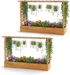 Happygrill 45" Raised Garden Bed with Trellis, 2 Pack Wood Planter Box w/Hanging Roof, 2 Side Trellises, Open-Ended Base for Flower, Climbing Plant, Plant Container for Garden