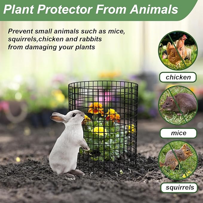 3 Pack Wire Plant Protectors, 13.5" Dia x 14" H Plant Protector from Animals, 9pcs Pre-Bent Metal Mesh to Keep Animals Out with Zip Ties & Stakes (3 Packs)