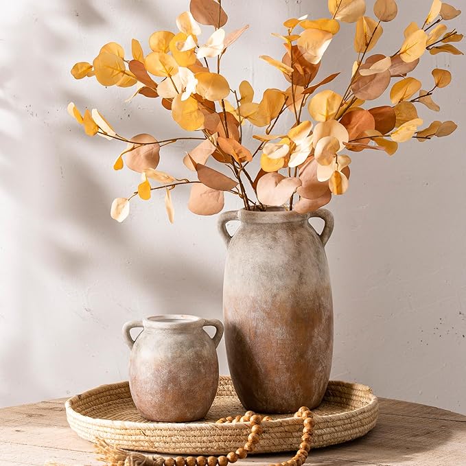 Dobbyby Ceramic Flower Small Vase 6 inch Farmhouse Rustic Vase Decorative Pottery Terracotta Vases for Home Decor Table Mantle Fireplace Living Room Bathroom Wedding Centerpiece