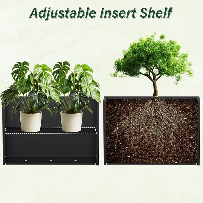 Metal Tall Planter 38" L x 10" W x 26" H, Long Rectangular Planter Box with Drainage Holes & Removable Shelf – Heavy Duty Steel Planter for Tall Plants, Flowers or Shrubs