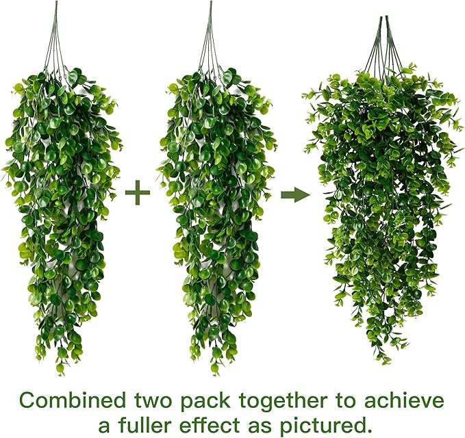 Sggvecsy 6 Pack Artificial Hanging Plants Fake Hanging Plant Faux Hanging Eucalyptus UV Resistant Plastic Plants for Indoor Outdoor Room Wall Wedding Patio Porch Decor