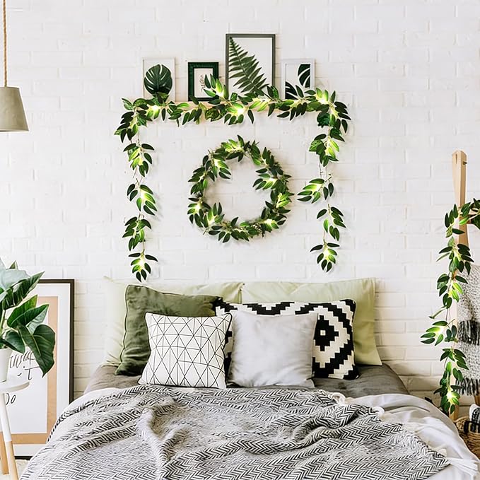 RECUTMS Willow Leaves String Lights 2Packs 20LEDs Artificial Leaf Rattan Light Hanging Vine Battery Operated Fairy Warm Light Ivy Greenery for Home Wedding Party Wall Indoor Outdoor Decor