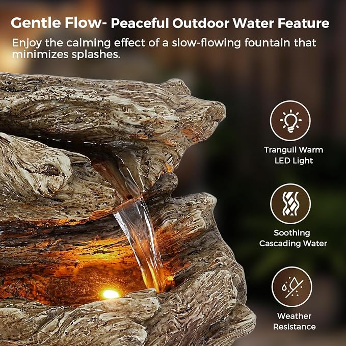 Jocoevol 32" High Outdoor Water Fountain, 5-Tiers Cascading Rock Waterfall Fountain with LED Lights for Garden, Patio, Yard Decor, Soothing Tranquility for Any Outdoor Living Space