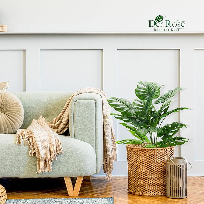 Der Rose 2Packs 28'' Fake Plants Tall Artificial Monstera Faux Plants Indoor for Living Room Home House Decor