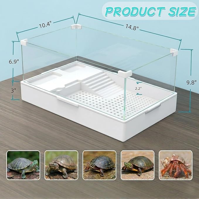 Acrylic Turtle Tank Aquarium with Quiet Water Pump, 3.96gallons, 360° View, Easy to Assemble, Durable for Small Turtles & Reptiles