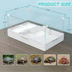 Small Turtle Starter Kit with Integrated Pump, Basking Light, Clear Acrylic 3-Layer Easy Cleaning Turtle Tank Aquarium for Small Reptiles