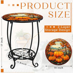 Outdoor Side Table Round Small Mosaic Patio Accent Indoor End Plant Coffee Tea Table for Yard Patio Porch Garden Living Room, Bedroom(Pumpkin Style,14 Inch)