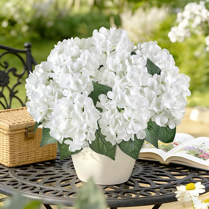 AGIRL 3 Bundles White Artificial Hydrangea Flowers for Outdoors, UV Resistant Lifelike Faux Flowers for Spring Indoor Outdoor Garden Patio Porch Balcony Home Decoration Wedding Party Centerpieces