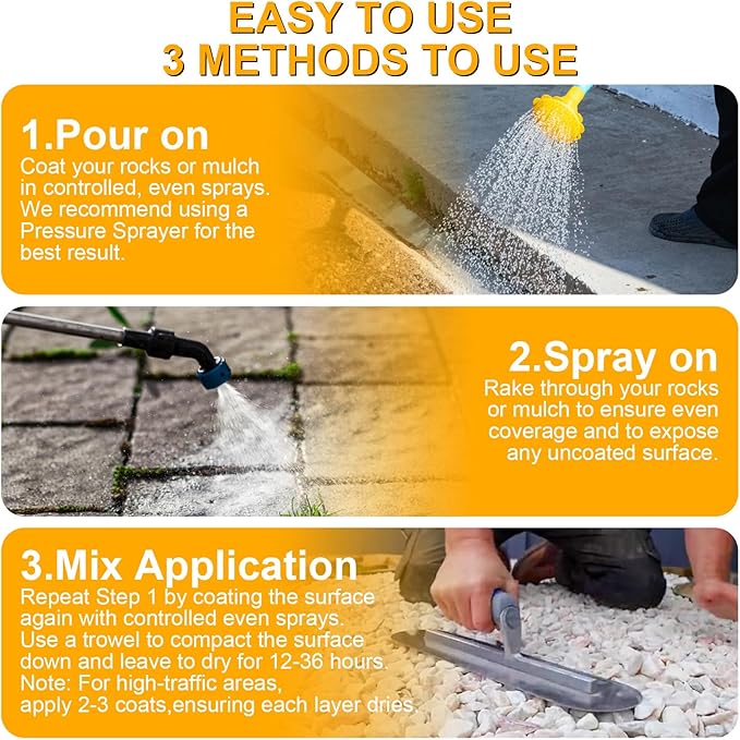 5 Gallon Mulch Glue for Landscaping, SEVGILI Rock Glue & Gravel Binder, Pet Safe & Plant Safe, Non-Toxic Ready-to-Use Gravel Lockdown, 100% Permeable & Fast-Dry Strong Pea Gravel Stabilizer