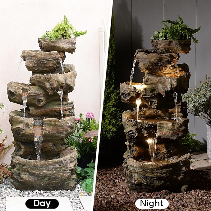 Sunlinua 40H Realistic Tree Cascading Outdoor Water Fountain with 5 Tiers | Resin material,ideal for garden patio backyard porch home decor,6 LED light,easy to install,gifts for women men mom father