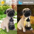 Garden Dog Statues Outdoor Decor, Solar Lights Outdoor Pug Figurines Solar Dog Ornaments for Patio, Lawn, Yard Art Decoration, Housewarming Garden Gifts for Mom