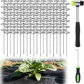 6 Inch Landscape Staples with Hook & Hammer - 120pcs Circle Top Weed Barrier Stakes Kit, 9 Gauge Galvanized Rust-Resistant Garden Fabric Pins, for SOD, Garden Edging, Install & Remove Tools Included