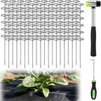 6 Inch Landscape Staples with Hook & Hammer - 120pcs Circle Top Weed Barrier Stakes Kit, 9 Gauge Galvanized Rust-Resistant Garden Fabric Pins, for SOD, Garden Edging, Install & Remove Tools Included