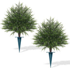 Artificial Cedar Topiary Ball Trees,16'' UV Resistant Fake Evergreen Shrubs Bushes Plants with Ground Spike 2 Set of Fake Plants for Outdoor Indoor Front Porch Garden