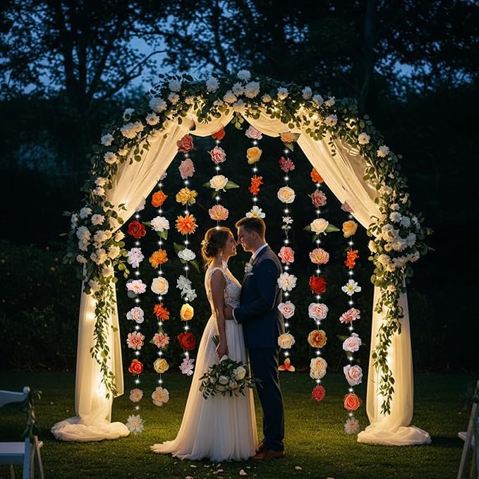 Suncalla 6 Pcs 35.4ft Hanging Flowers Garlands Backdrop Lighted Floating Fake Wildflower Vines LED Floral Garland Ceiling for Spring Wedding Bridal Shower Birthday Graduation Party(Bright,Multicolor)