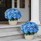 FOTEEWL 16 Bundles Artificial Hydrangea Flowers for Outdoor Decor, Realistic Faux Silk Bouquets Sun-Resistant Fake Plants for Front Door Balcony Farmhouse Garden Home Spring Summer Decor (Blue)