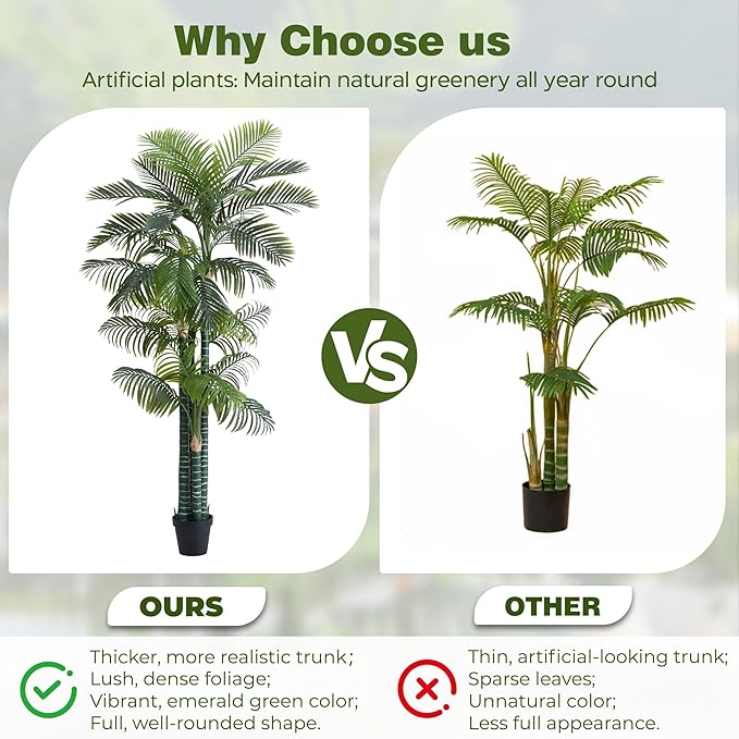 8.5FT Tall Golden Cane Palm Tree with 4 Trunks (1 Pack), Extra Lush Large Faux Plants, UV Resistant Indoor/Outdoor Fake Plant in Black Base Pot - Realistic Tropical Decor for Patio, Home, Office