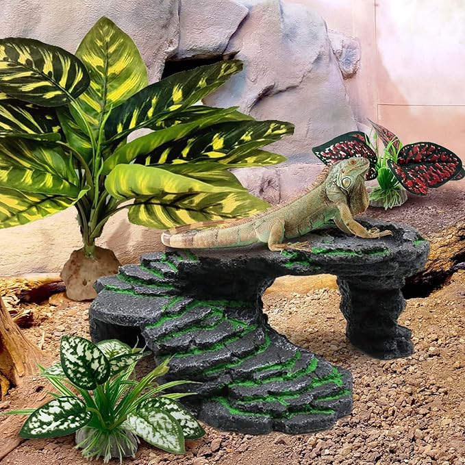 Moonorange Reptile Artificial Plants, Terrarium Plants Decorations Supplies, Aquarium Fish Tank Plant, Amphibian Habitat Hideout Tank Accessories(L Set-3pcs/B)