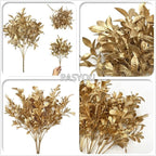Fake Plants Golden Bouquet Christmas Ornaments, PASYOU Artificial Flowers Plastic Shrubs Grass Leaves Indoor Outdoor Home Garden Party Hotel Wedding Event Decorations Faux DIY Table Decor, Gold 4 Pack