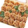 Floroom Artificial Flowers 50pcs Real Looking Gold Foam Fake Roses with Stems for DIY Wedding Bouquets Bridal Shower Centerpieces Floral Arrangements Party Tables Home Decorations