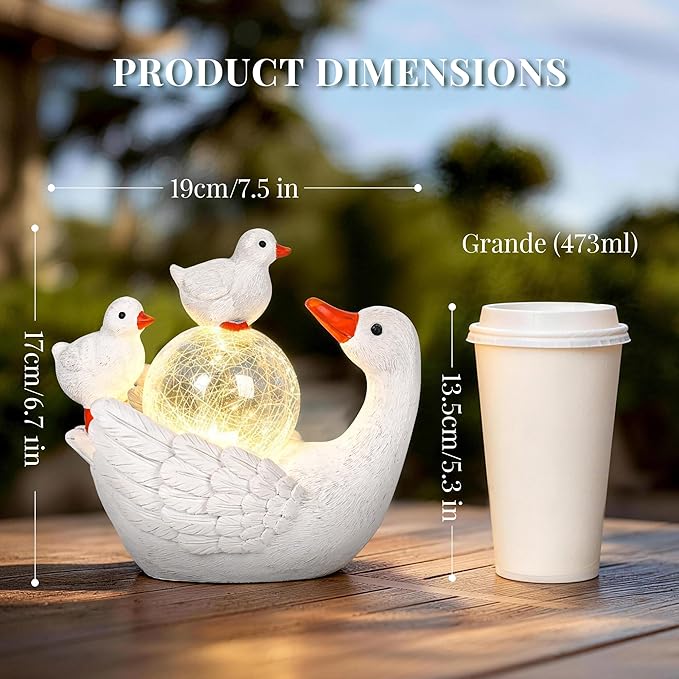 GIGALUMI Porch Goose Statue 6.7", Solar Garden Statues for Outside,Solar Goose Decor Outdoor,Animal Figurines,Porch Goose Statue for Porch Garden,Yard,Patio,Lawn and Birthday Gifts for Mom Women