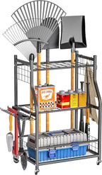 Ultrawall Garden Tool Organizer, Yard Tool Storage Stand for Garage with Lockable Wheels, Shed Tool Storage for Rake, Brooms, Indoor & Outdoor Use