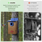 Kingsyard Recycled Plastic Bird House for Outdoor - Durable Nesting Box with Clear View Panel & Predator Guard for Bluebird Wren Swallow Finch, Blue & Brown