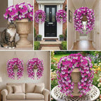 Artificial Flowers for Outdoors Fake Fuchsia Pink Morning Glory Hanging Flower Decoration, 2Pcs Realistic Faux Plants Petunias Long Trailing Vines,Spring Decor for Porch Patio Balcony Planter Yard