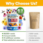 HOME GROWN Wildflower Seeds Mix - 49,100+ (2oz) Bulk Mix, 21 Varieties Wild Flower - Bee and Butterfly Garden Pack - Native Annual Flowers for Planting for Your Garden