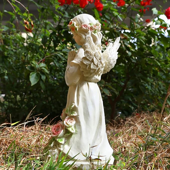 Panven Garden Decor Angel Statue, Outdoor Patio Garden Sculptures & Statues, Solar Yard Decorations Lawn Ornaments Figurines for Outside