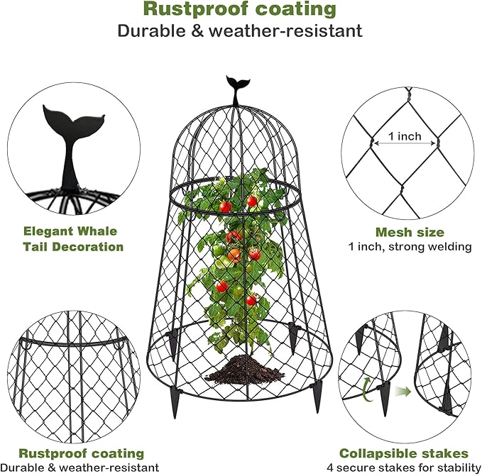 6 Packs Garden Cloches for Plants, Plant Protectors from Animals, Chicken Wire Cloche, Plant Cloche and Cage, Protection for Your Plants and Seedlings, 13" D x 20" H - Black