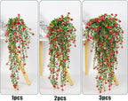 RECUTMS Artificial Hanging Plants Fake Hanging Vine Flowers Fake Plants Faux Hanging Plants Outdoor Faux Eucalyptus Leaf Greenery Wall Indoor Room Wall Wedding Patio Porch Decor(Red)