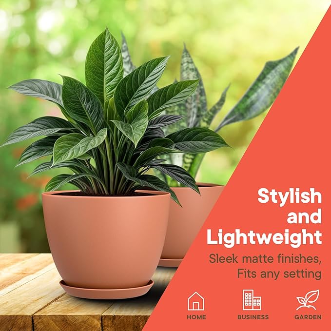 Planter Pots with Drainage Holes - Lightweight, Durable, and Space-Saving Pots for Indoor and Outdoor - Versatile Functionality, Simple Modern Design, Set of 20 Plastic Planter Pots - Terracotta