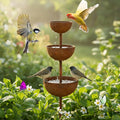 Rain Catcher - Plant Support Metal Garden Ornament,3-Tier Rain Catcher Garden Stake with Water Bowls,Rusty Metal Flower GardenStakes Bird Bath,Bird Bath & Bee Watering Station for Outdoor Patio Decor