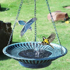 12.3" Hanging Bird Bath with Solar Fountain Bird Bath Bubbler，Birdbath Fountain for Garden Patio Decor,Blue
