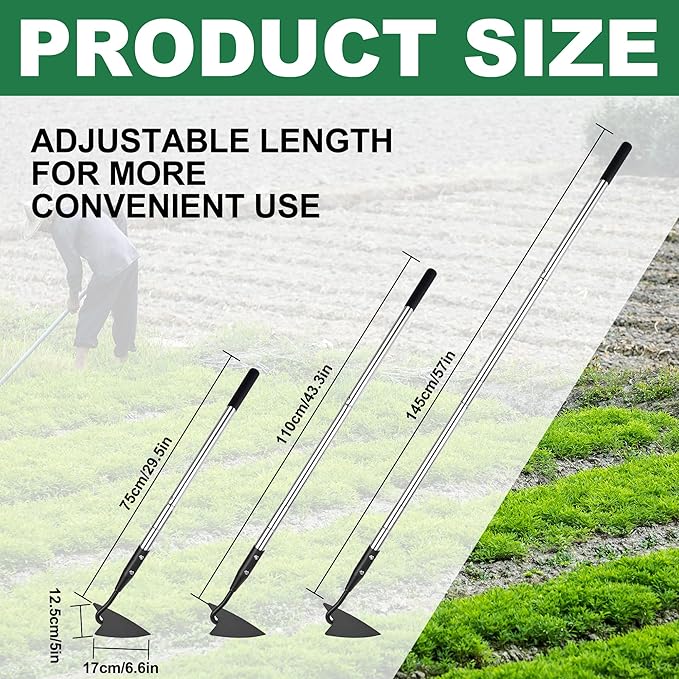 YEELOR Warren Hoe, Carbon Steel Triangle Garden Hoe with Stainless Steel 57" Adjustable Long Handle, Heavy Duty Gardening Hand Tools Hoe for Ridging Weeding Digging Loosening Edging Soil, Balck