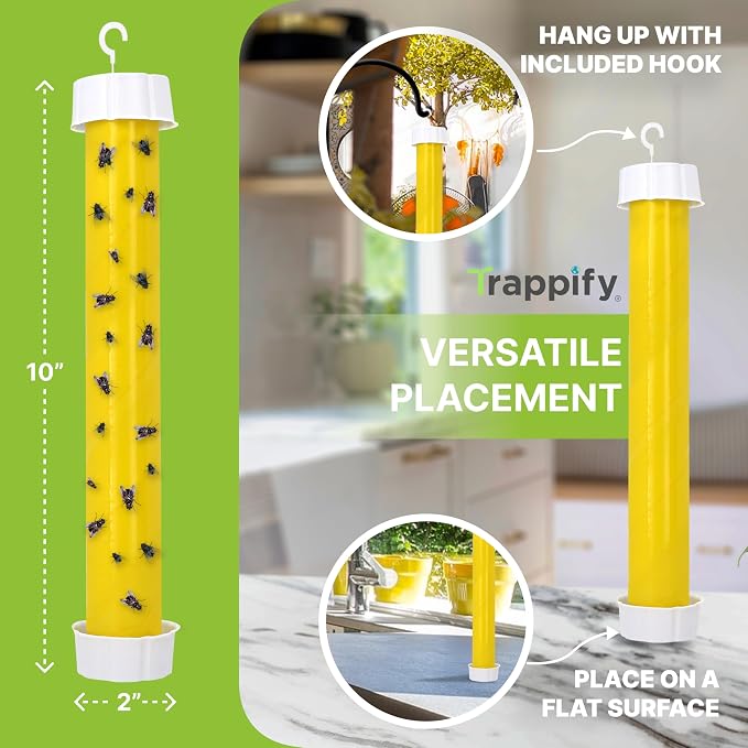 Trappify Hanging Fly Traps Outdoor: Fruit Flies and Flying Insect Trap for Indoor & Outdoor Use I Disposable Sticky Fly Trap Indoor House Pest Control (8 Pack)