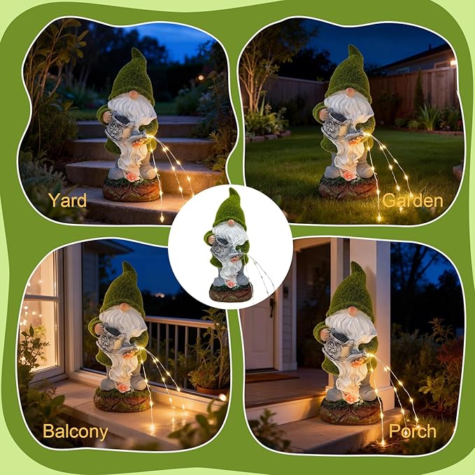 Solar Watering Gnomes Garden Statues Decor Waterproof Figurine Resin Sculpture Gift for Mom Grandma, Outdoor Decorations for Porch Patio Lawn Yard Home House Gardening Birthday Housewarming (Gnomes)