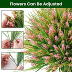 20 Bundles Artificial Plants Outdoor, UV Resistant Fake Flowers， Realistic Faux Lavender Shrubs for Porch Garden Window Box Home Decoration (Pink)