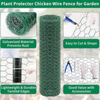 15.7 x 197in Plant Protectors from Animals – PVC Coated Green Chicken Wire Mesh Garden Barrier with 0.9mm Fine Mesh – Complete Cut-to-Size Cage Kit Includes Pliers, Gloves, Ties & U-Stakes
